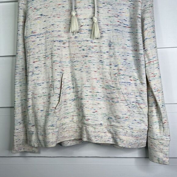 J. Crew Cream & Rainbow Heathering Hoodie with Tassels Size Medium - Picture 4 of 13